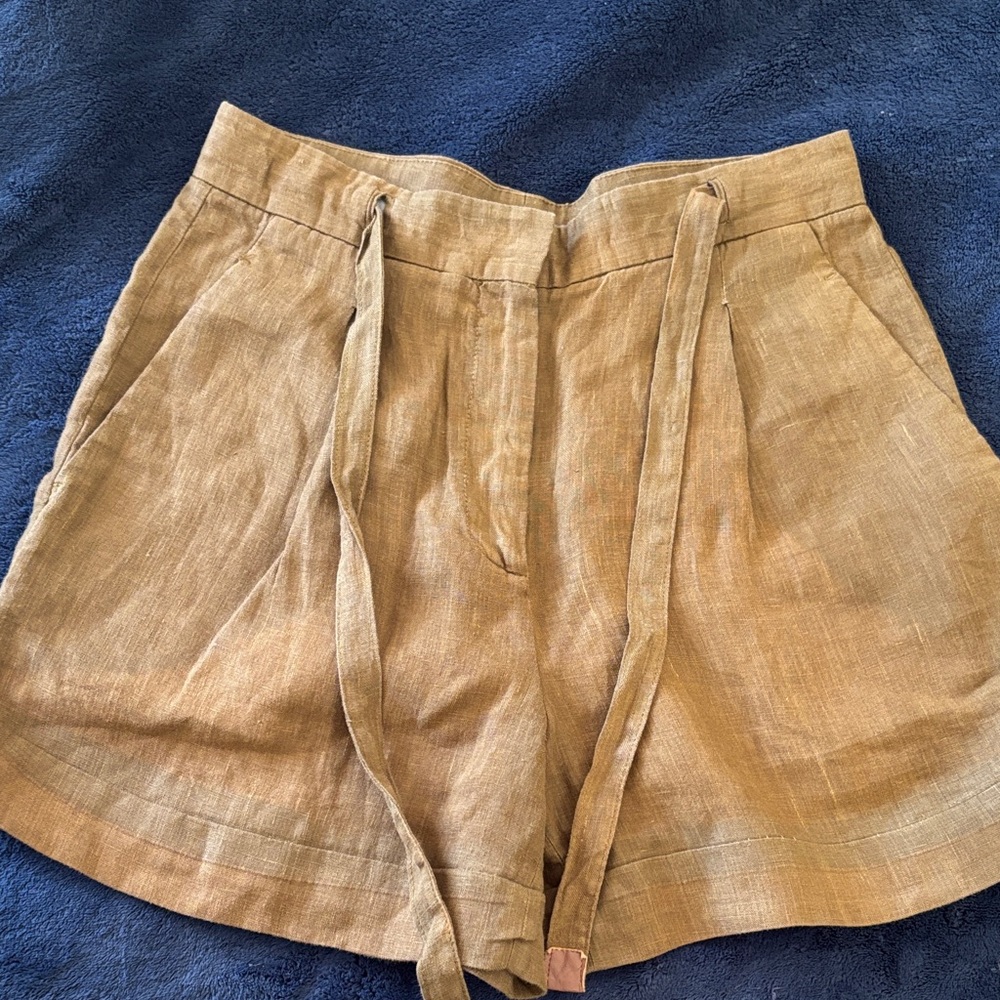 Massimo Dutti High Waist Brown Linen Shorts